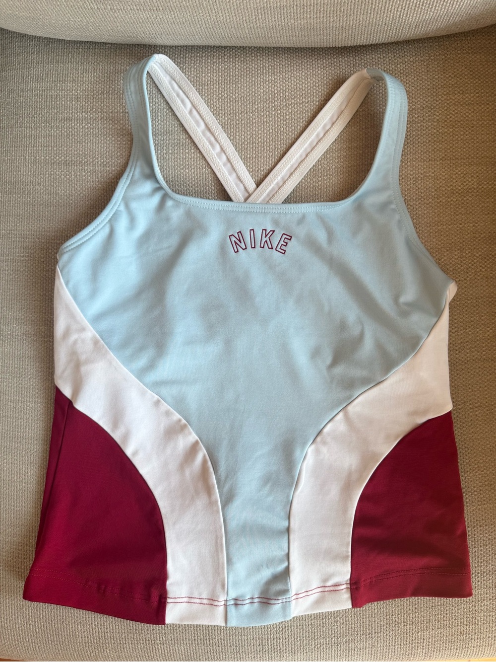 Vintage Y2K Nike Colorblock Cross Back Tank Top Built In Bra Made USA L